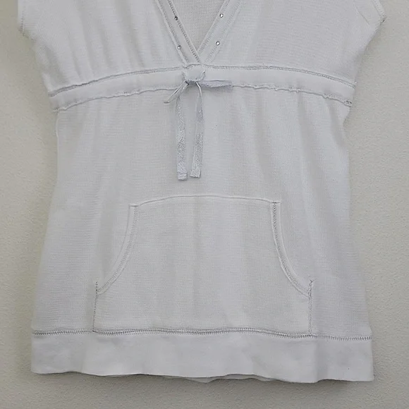 NWT Justice White Hoodie Cap Sleeve Bling Top L 14 - Picture 3 of 16
